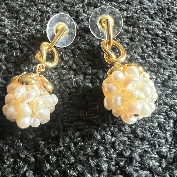 Celine Gold and Pearl Cluster Earrings - Picture 9 of 14